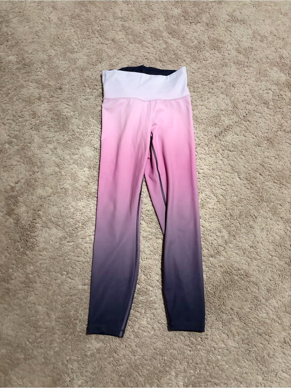 Athleta Girls Pink to Purple Ombre Leggings with White Waistband